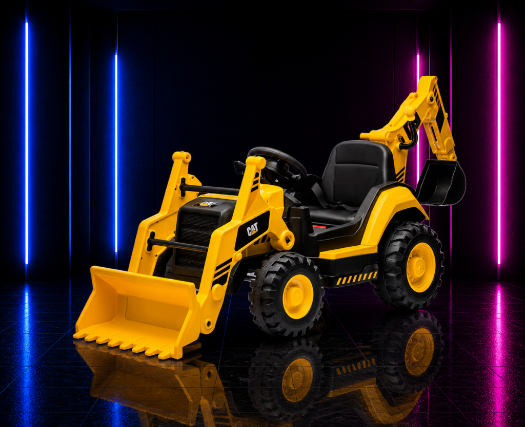 TRATOR ELÉTRICO INFANTIL 12V RETROESCAVADEIRA AMARELO