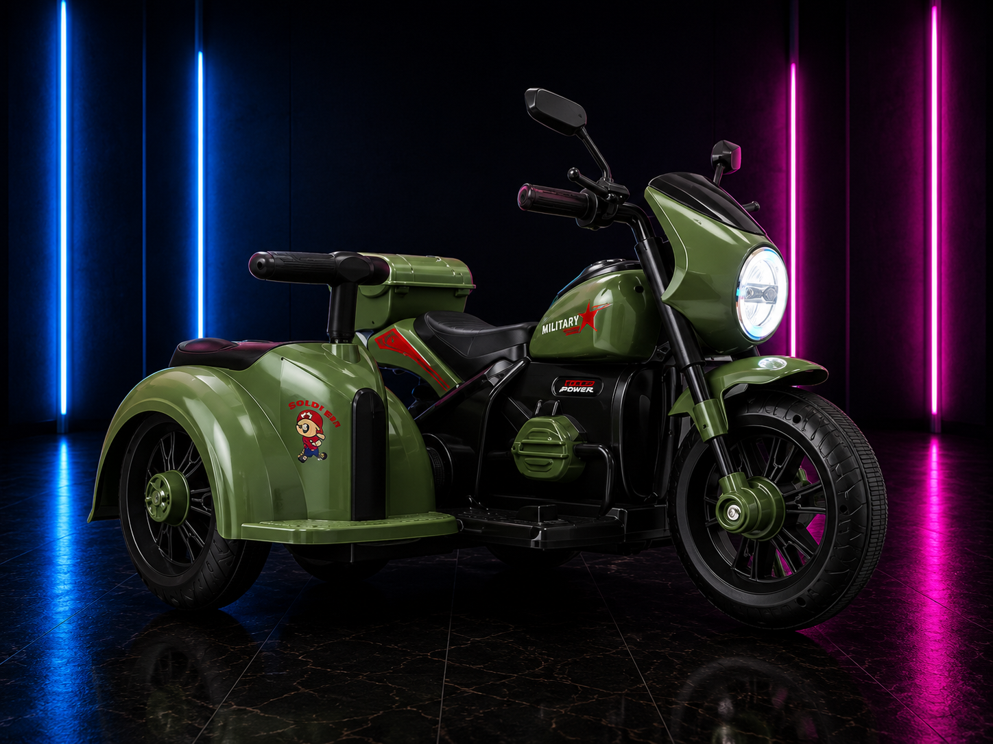 MOTO ELÉTRICA INFANTIL 6V MILITAR COM SIDECAR VERDE