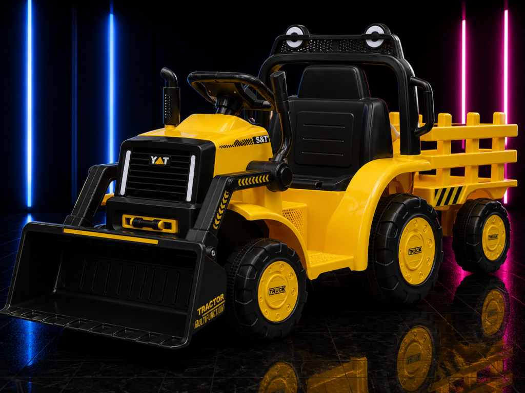 TRATOR ELÉTRICO INFANTIL 6V RETROESCAVADEIRA AMARELO