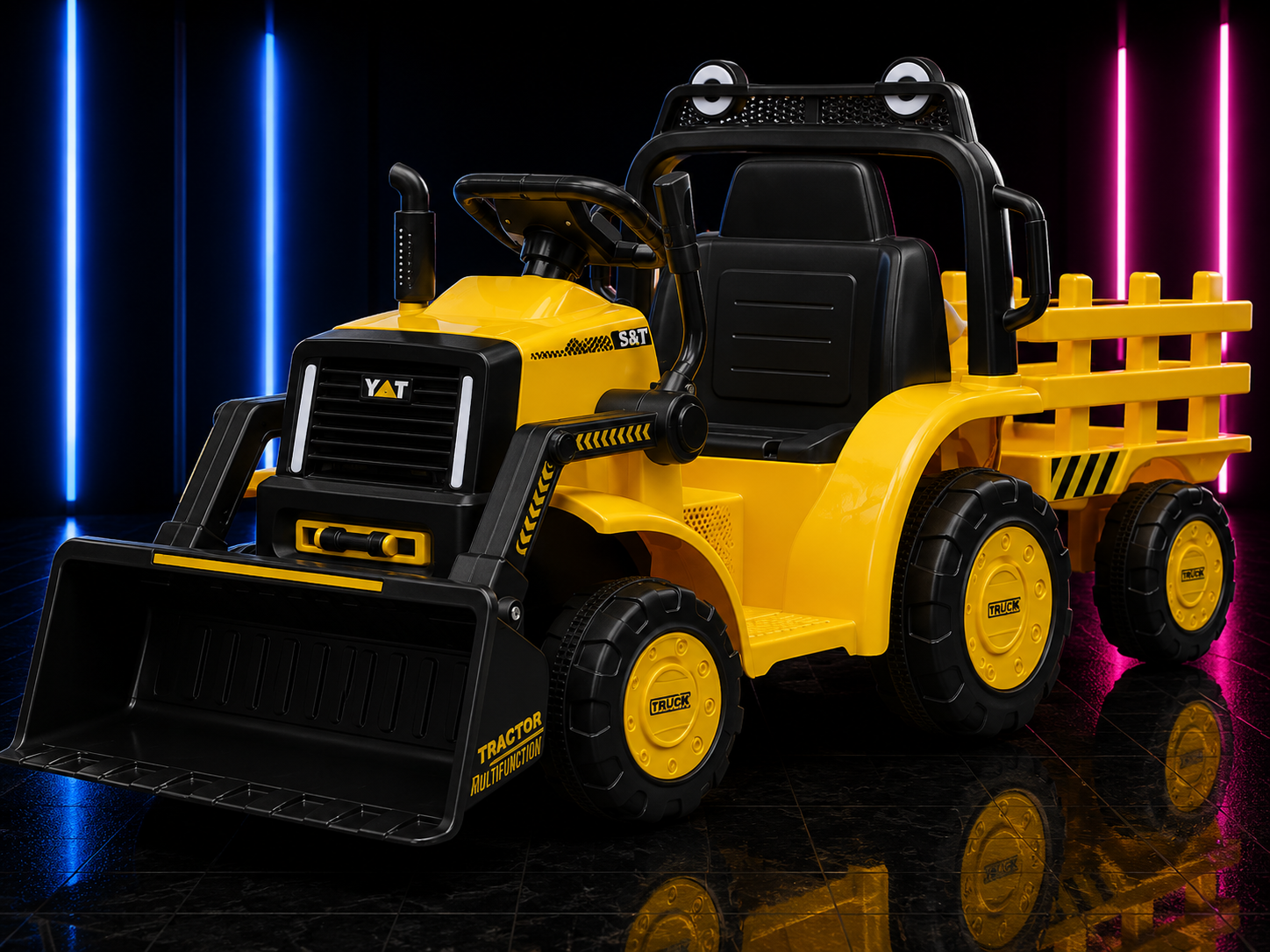 TRATOR ELÉTRICO INFANTIL 6V RETROESCAVADEIRA AMARELO