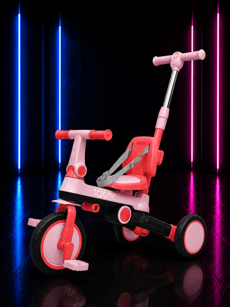 CARRINHO 3 EM 1 COM EMPURRADOR ROSA