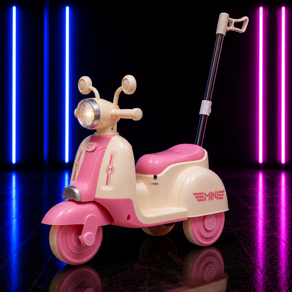 Moto Elétrica Infantil com Empurrador Candy Rosa