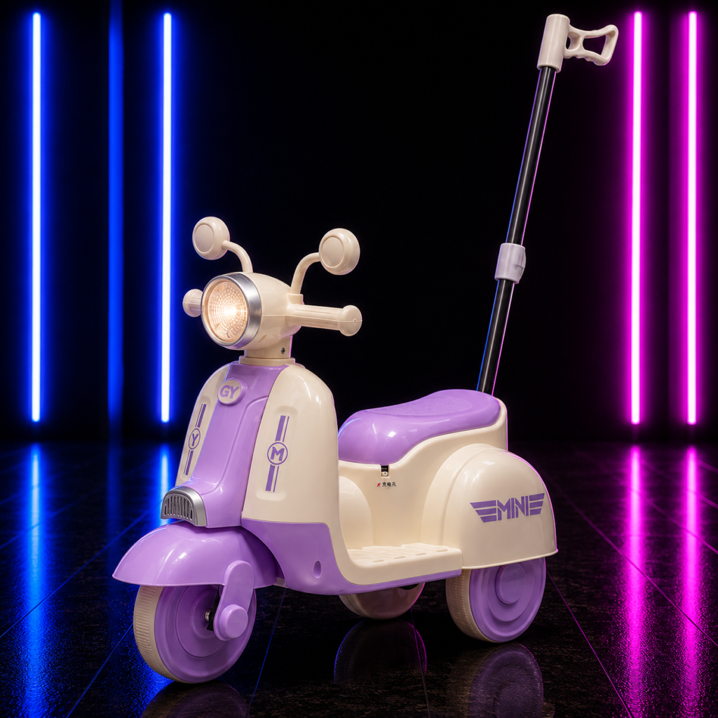 Moto Elétrica Infantil com Empurrador Candy Lilás