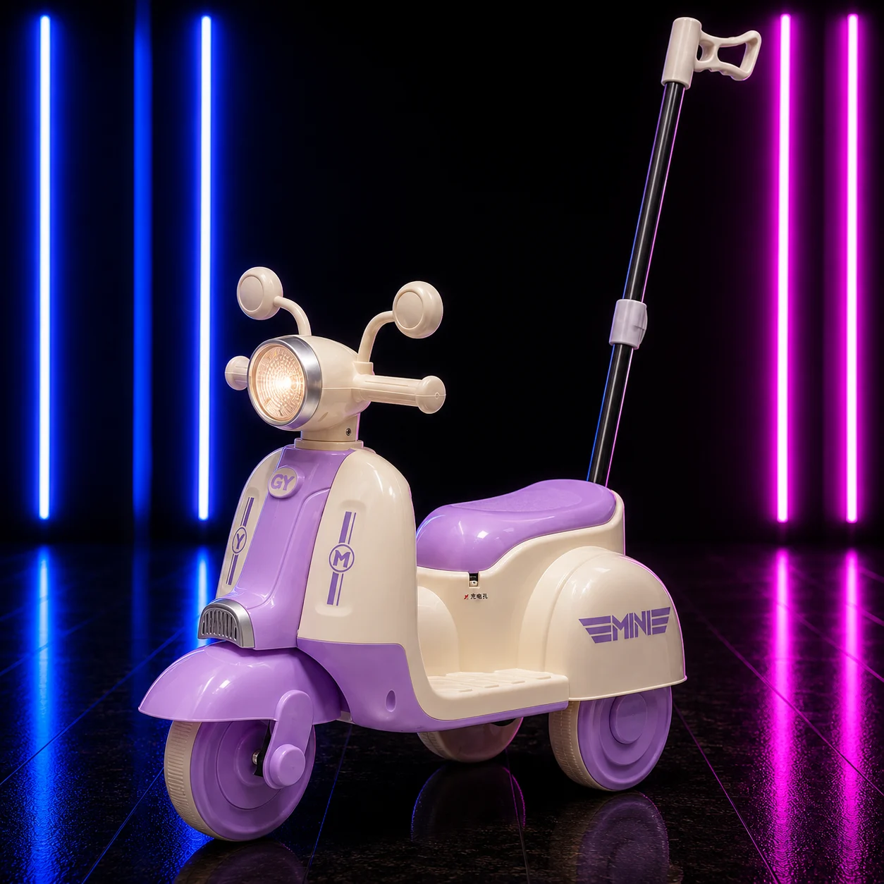 Moto Elétrica Infantil com Empurrador Candy Lilás