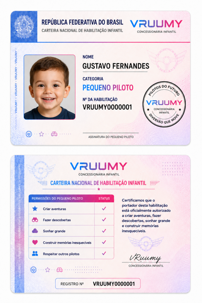 Habilitacao Infantil Oficial VRUUMY com foto e nome da crianca